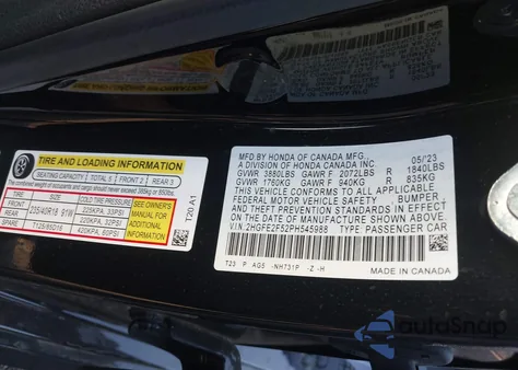 2023 Honda Civic Sport из США, поврежденный, VIN 2HGFE2F52PH545988